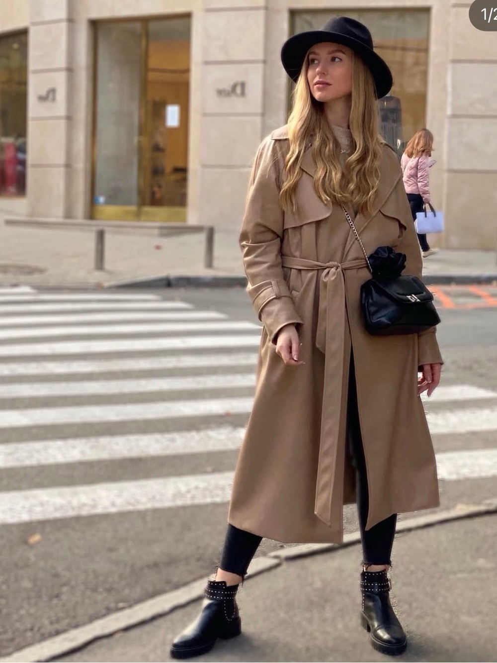 Classic European Style Faux Leather Trench Coat Size S-M